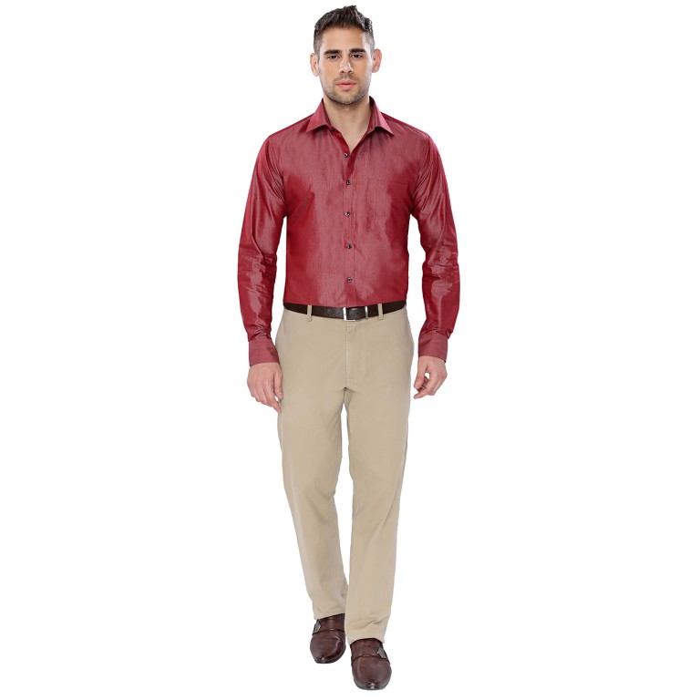 Par Excellence Plane Red Fit Slim Formal Shirt