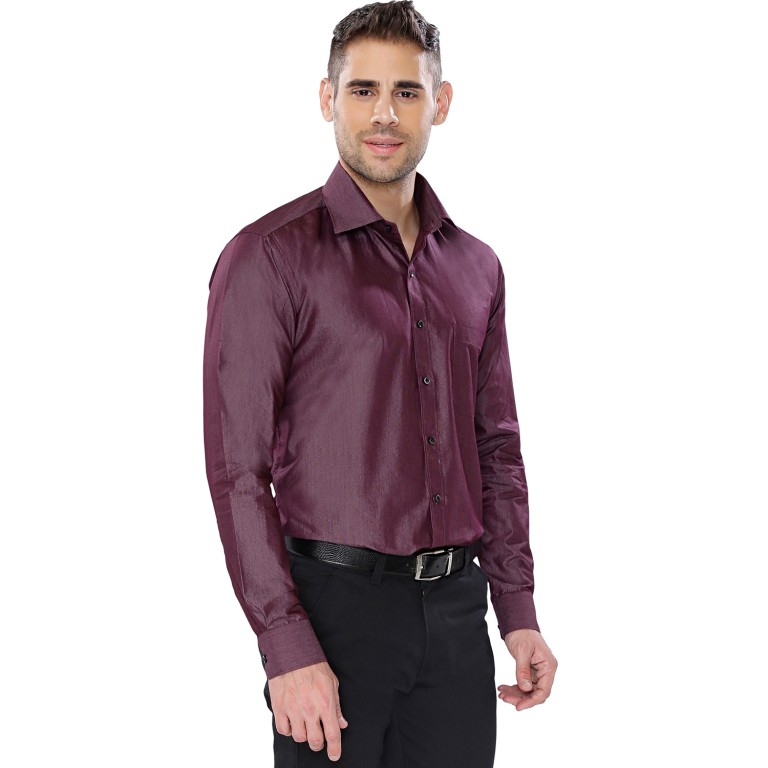 Par Excellence Plane Maroon Fit Slim Formal Shirt
