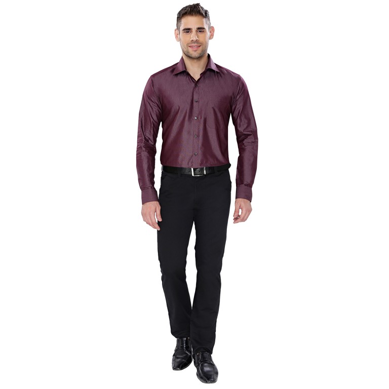 Par Excellence Plane Maroon Fit Slim Formal Shirt