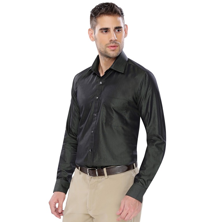 Par Excellence Plane Green Fit Slim Formal Shirt
