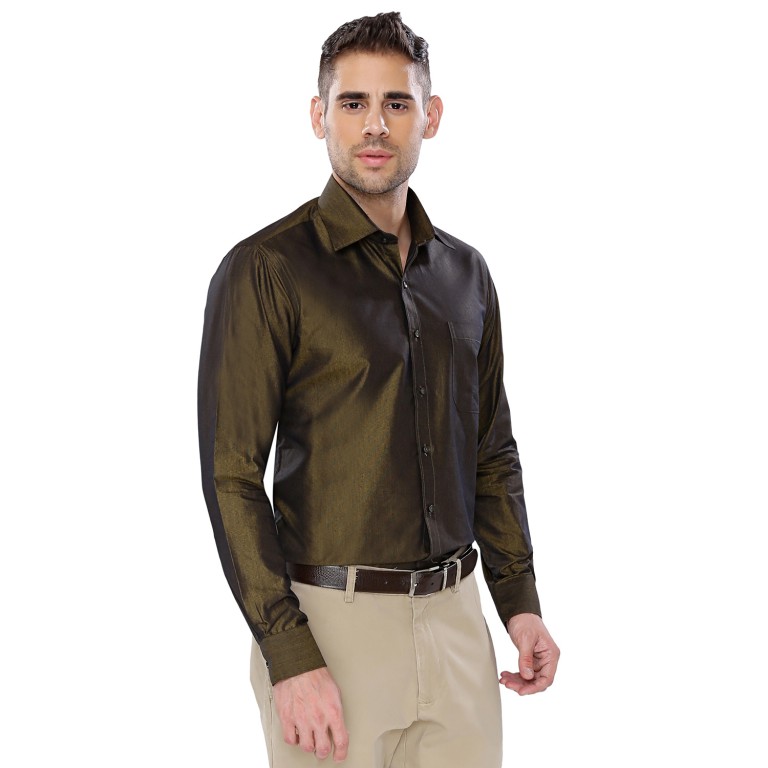 Par Excellence Plane Olive Green Fit Slim Formal Shirt